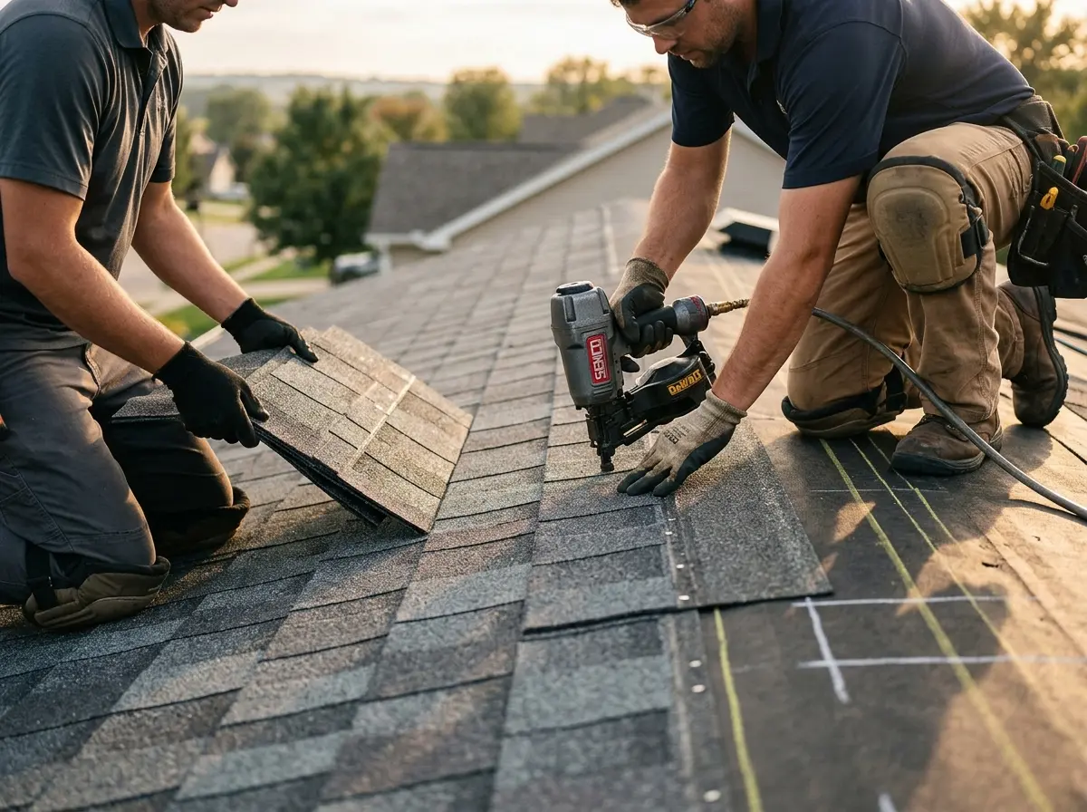 Professional roofer working on a residential roof in Calexico